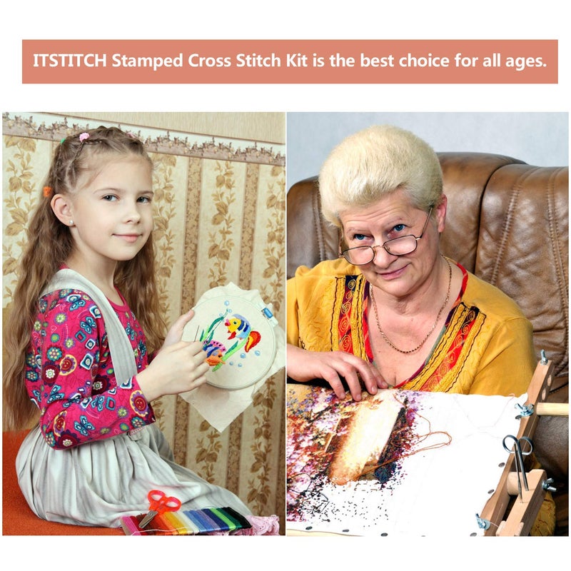 ITSTITCH Printed Cross Stitch Kits 11CT 16X16 inch 100% Cotton Holiday Gift DIY Embroidery Starter Kits Easy Patterns Embroidery for Girls Crafts DMC Stamped Cross-Stitch Supplies Needlework Sunflower - Image 4